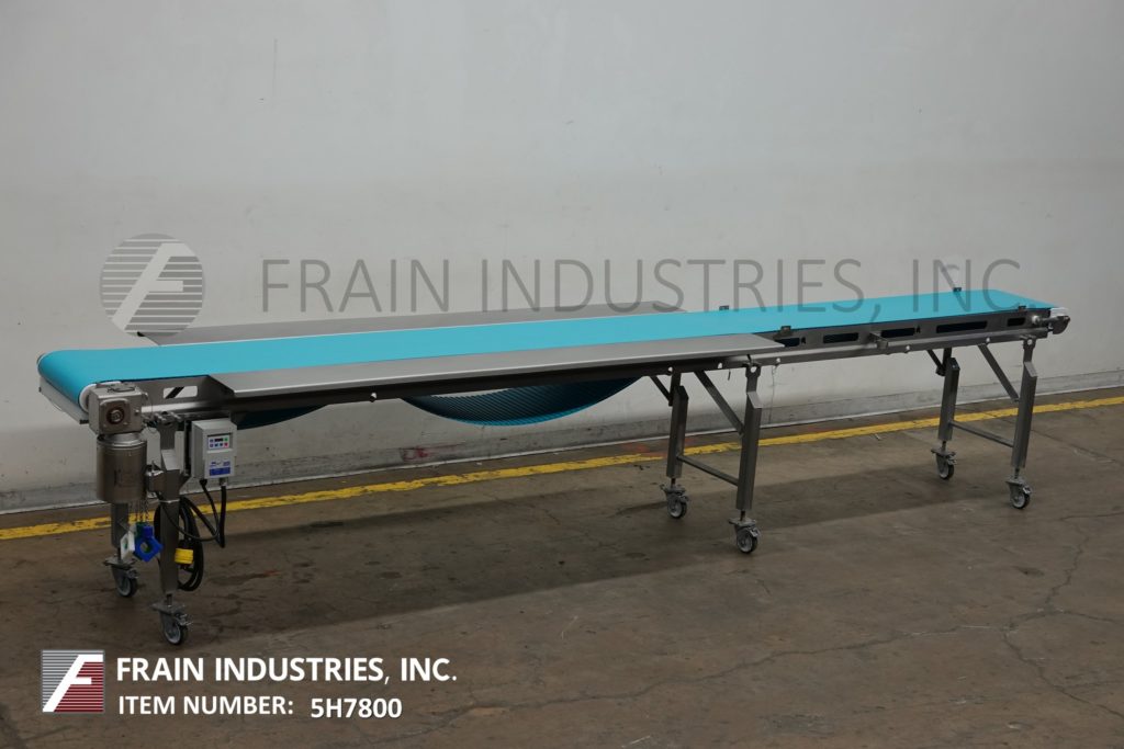 16" wide x 15.1' long, Dorner, Stainless Steel belt conveyor, food grade belt has an infeed & discharge - Image 1