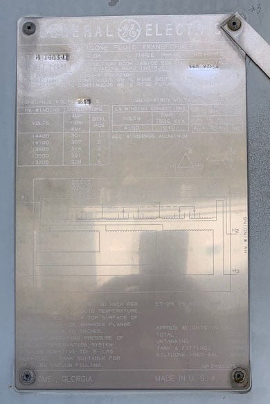 7500/9375 kVA, 13800 Delta Primary, 4160/2400 WYE Secondary, General Electric Substation - Image 1