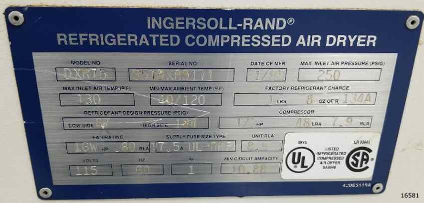 75 cfm, 130°F, 250 psi, Ingersoll-Rand #DXR75, S/N 951DXR9171,1995, #016581 - Image 4