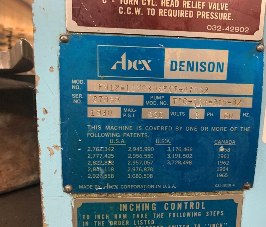 12 Ton, Abex Denison #FH12-10MC304FSI-97032, hydraulic C-frame press, 12" stroke, 24" daylight, 1980 - Image 2