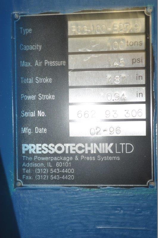 100 Ton, Tox Pressotechnik #PCG-100-E27.9, hydraulic press, 7.8" stroke, 27.5" daylight, 1996 - Image 6