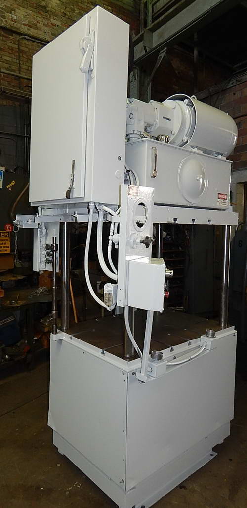 25 Ton, Keystone, 4-post up-acting hydraulic trim press, 13" stroke, 30-1/4" daylight, 32" x34"bed - Image 6
