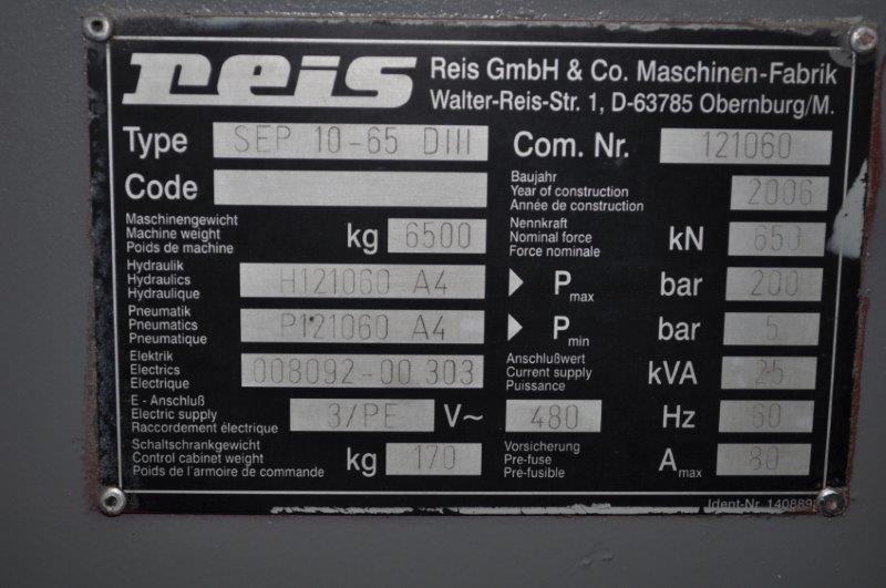 73 Ton, Reis #SPP-10-65DII, hydraulic press, 24" stroke, 48" daylight, Siemens controls, 2006 - Image 7