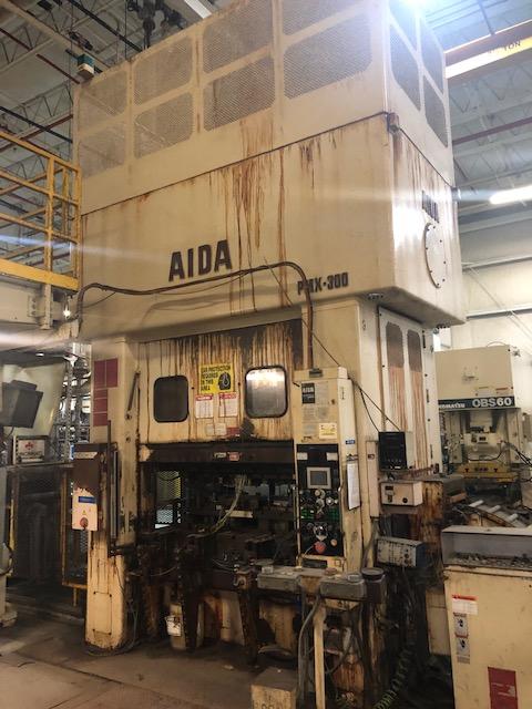 330 Ton, Aida #PMX-L2-300(1), straight side double crank Link Drive press, 5.9" stroke, 18.5" Shut Height,air - Image 1