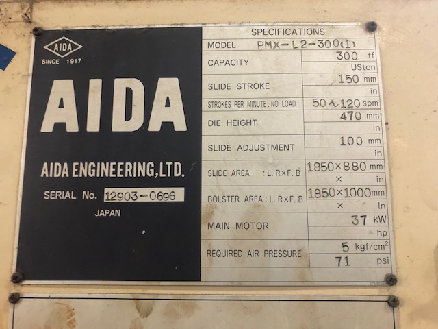 330 Ton, Aida #PMX-L2-300(1), straight side double crank Link Drive press, 5.9" stroke, 18.5" Shut Height,air - Image 10