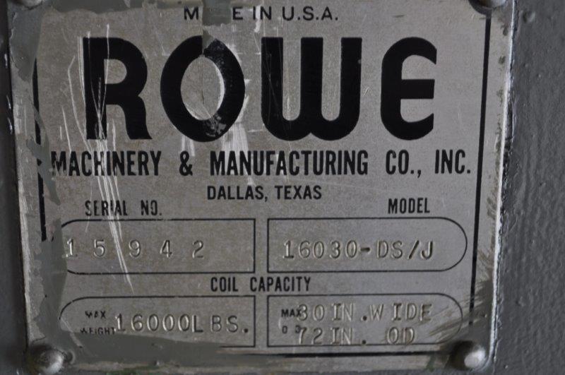16000 lb. Rowe #16030-DS/J, motorized uncoiler, 37" mandrel, 72" outside dimensions, 17"-21" ID - Image 6