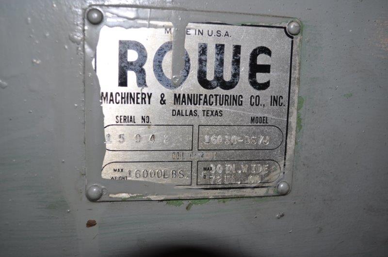 16000 lb. Rowe #16030-DS/J, motorized uncoiler, 37" mandrel, 72" outside dimensions, 17"-21" ID - Image 9