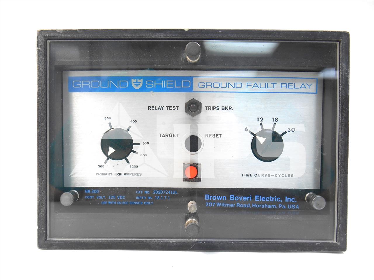 ABB Gr-200 Ground Shield Ground Fault Relay 125vdc, 200-1200 Amps - Image 1