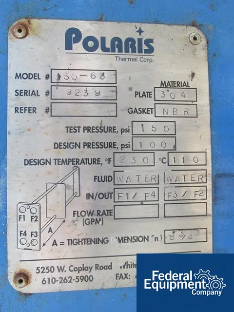 358 sq.ft., 100 psi shell, Polaris #950-68, plate heat exchanger, 304 Stainless Steel, 15" wide x 63" high - Image 7