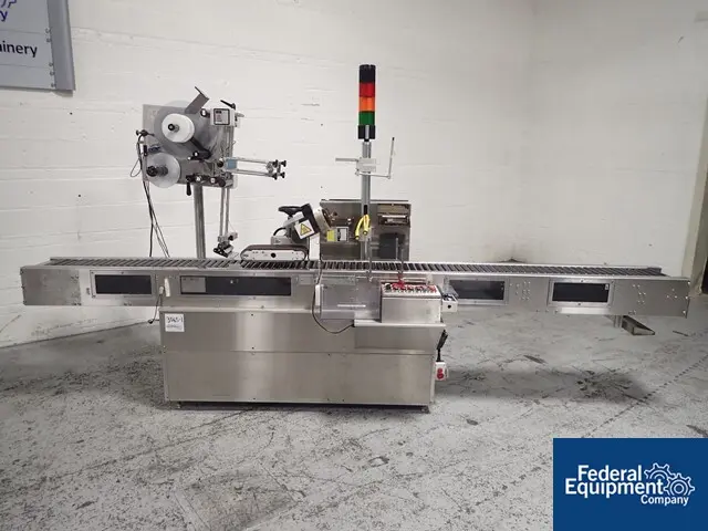 Avery #ALS-330R, Syringe Labeler, Stainless Steel, integrated 11" wide x 10' long roller conveyor, Allen - Image 3