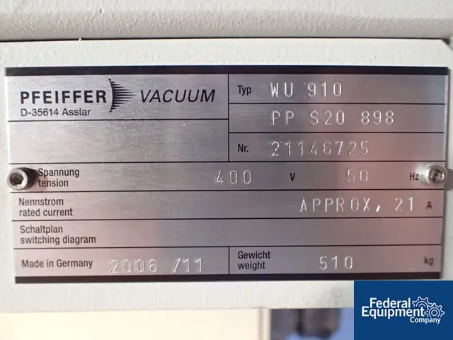 Pfeiffer #WU910, vacuum system, Pfeiffer UNO200 rotary vane pump, Pfeiffer rotary lobe booster pump, 2006 - Image 2