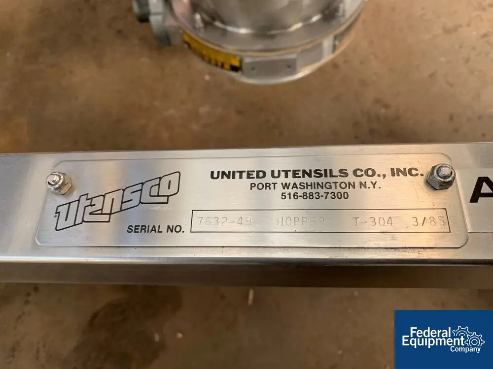 16 cu.ft., United Utensil Tote, 304 Stainless Steel construction, 52" diameter x 42" deep cone, flat top, on - Image 2