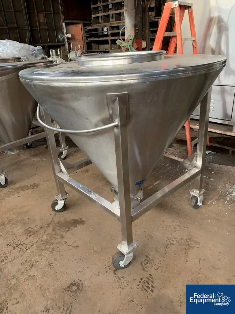 16 cu.ft., United Utensil Tote, 304 Stainless Steel construction, 52" diameter x 42" deep cone, flat top, on - Image 3