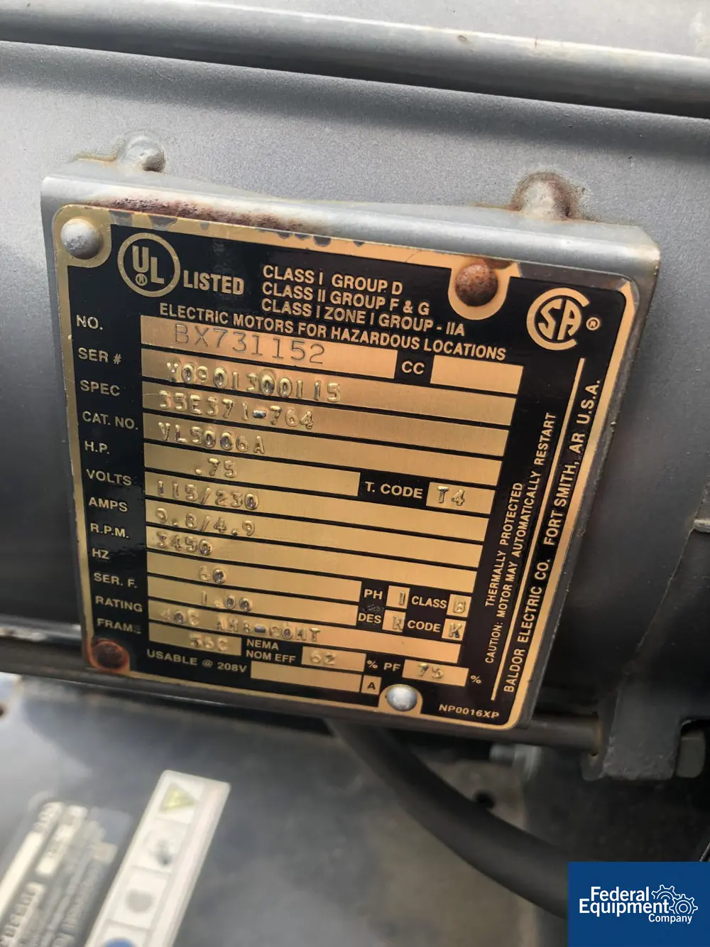 Cincinnati #EBR-75/X1 Fan, .75 HP, tag CQS, 115/230 volt, 60 hertz, 1 phase, serial# 905393, #3290-18 - Image 4