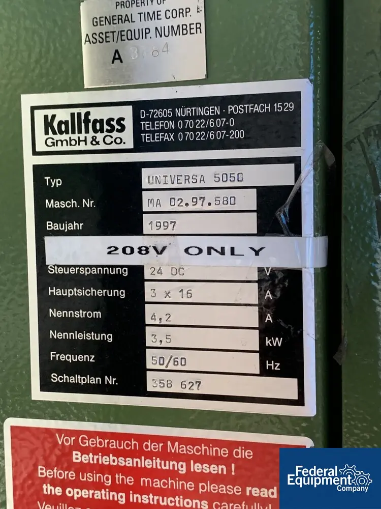 Kallfass L-Bar #Universa-5050, sealer, 208 volt, #2659-64 - Image 2