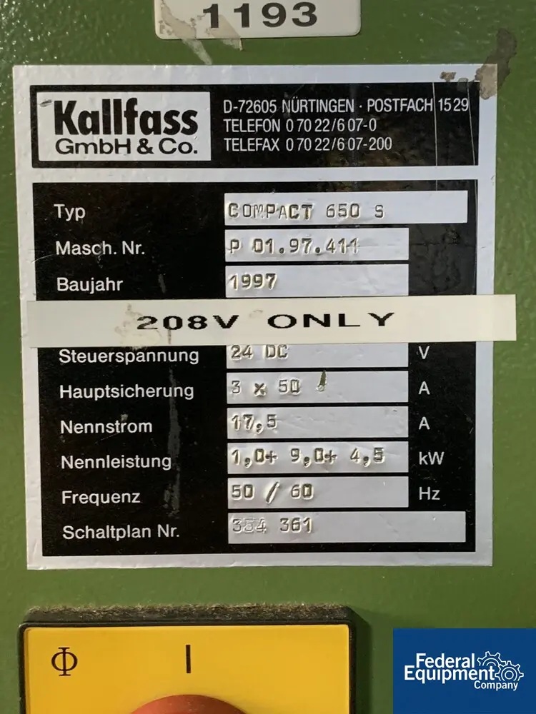 Kallfass L-Bar #Universa-5050, sealer, 208 volt, #2659-64 - Image 4