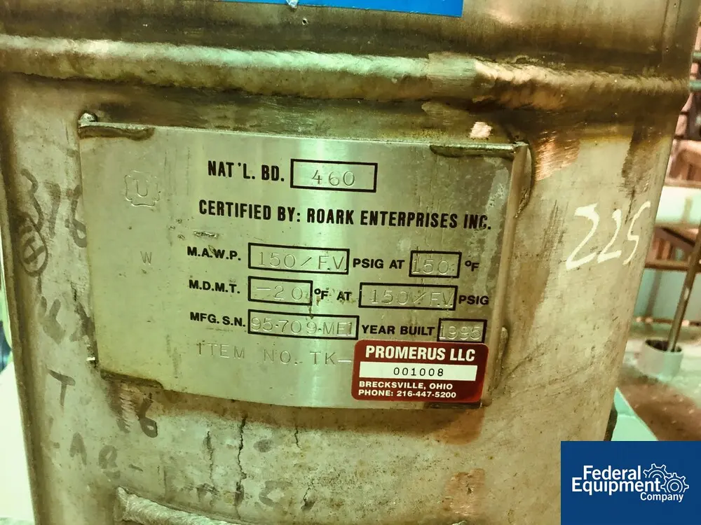 25 gallon Roark Enterprises, Receiver Tank, 316L Stainless Steel, 150 psi, 16" diameter x 32" straight side - Image 2