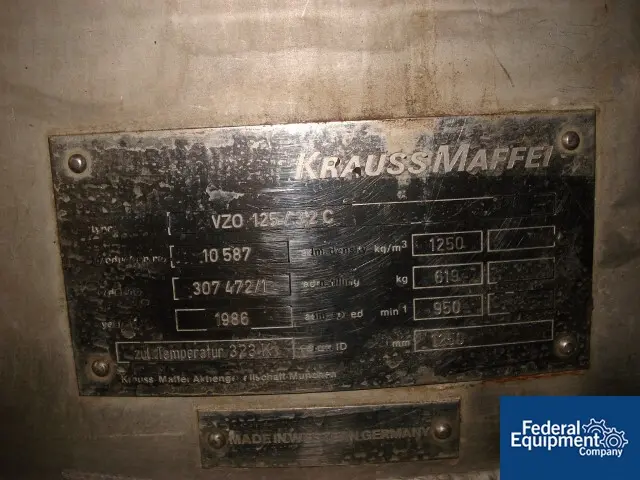 49" x 32" Krauss Maffei #VZO125/3.2C, basket centrifuge, 316L Stainless Steel, top load/unload, 40 HP, 1986 - Image 5