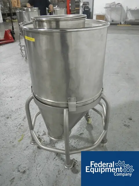 4 cu.ft., Stainless Steel Tote Bins, 22" x 42" x 17" cone bottom, 12" top access, 1.5" top nozzle, 8" bottom - Image 3