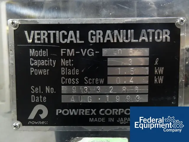 5 liter Powrex #FM-VG-05, hi-shear granulating w/2-jktd.bowls, choppers, sanitary Stainless Steel, man - Image 7