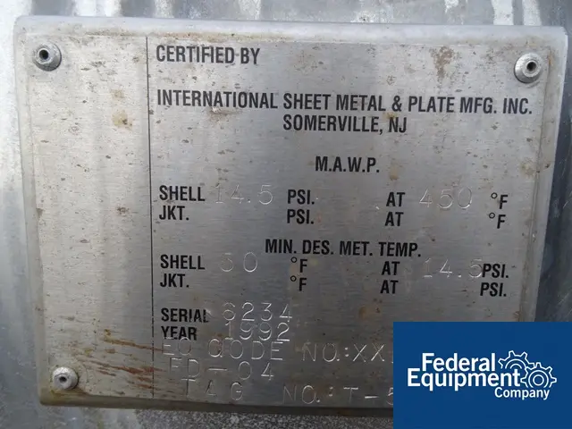 100 gallon International Sheet Metal Inc., Stainless Steel receiver, 2" dia.x 4' 6" str.side, dish ends, 50 - Image 8
