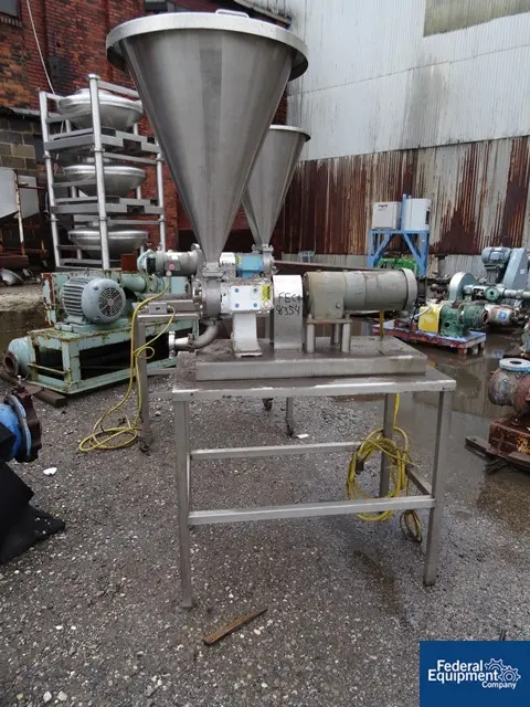 Waukesha #34, Stainless Steel Rotary Lobe Pump, 2" x 8" rect.feed open.w/S/S feed hopper, 1.5" bottom disch - Image 1