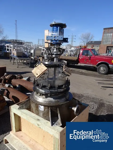 20 gallon Pfaudler, reactor, 316L Stainless Steel bottom, Schott Duran removable glass dome top, jacketed 100 - Image 4