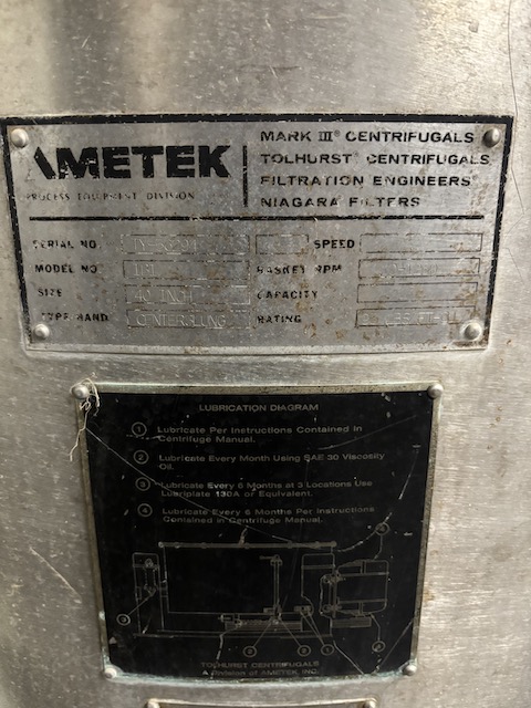 40" x 20" Tolhurst #161, 1260 RPM, perforated bowl, basket type, motor drive, #94609 - Image 7