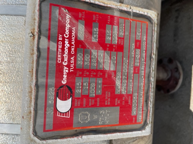 3007 sq.ft., 85 FV psi shell, Energy Exchanger Co, 1000 psi tubes, U-tube, horizontal - Image 2