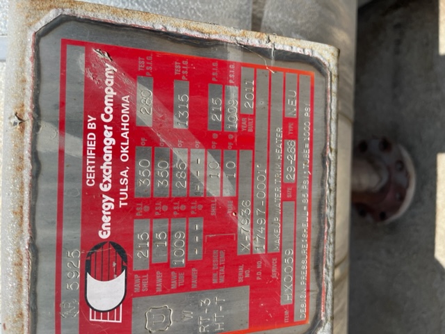3007 sq.ft., 85 FV psi shell, Energy Exchanger Co, 1000 psi tubes, U-tube, horizontal - Image 3