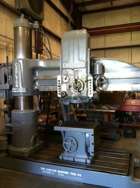 6' -15" Carlton #3A, radial arm drill, tilting box table - Image 1