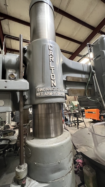 6' -15" Carlton #3A, radial arm drill, tilting box table - Image 3