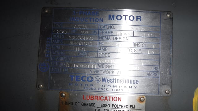 800 HP 1200 RPM Teco Westinghouse, Frame 6806B, Drip-Proof Ball Bearing, 2300/4160 Volts - Image 3