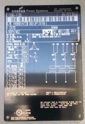 1000/1120 KVA 12470 Delta Pri. 800Y/462 Sec., Cooper, dead front, loop feed, Bayonet fused - Image 7