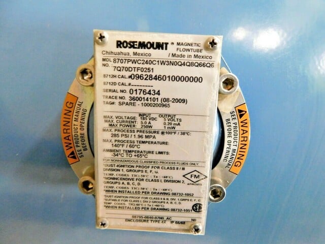 Rosemount #8707PWC240C1W3N0Q4Q8Q66Q6, 23" magnetic flowtube meter, 285 psi, 21-1/2"/23" opening, new, unused - Image 9