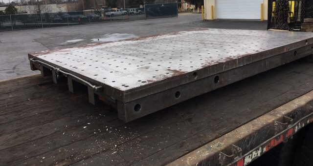 70" x 100" x 7", Roll-out bed plate, main plate 2.5" thick, inline 4" x2.5" dia wheels, #2683 - Image 1