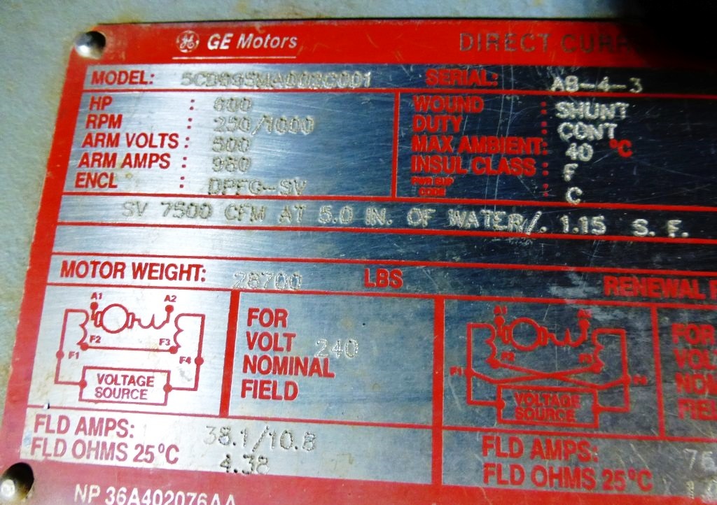 600 HP 275/1000 RPM General Electric, Frame CD6985, DC mill motor, 500 V.arm 960A, in stock (2 available) - Image 7