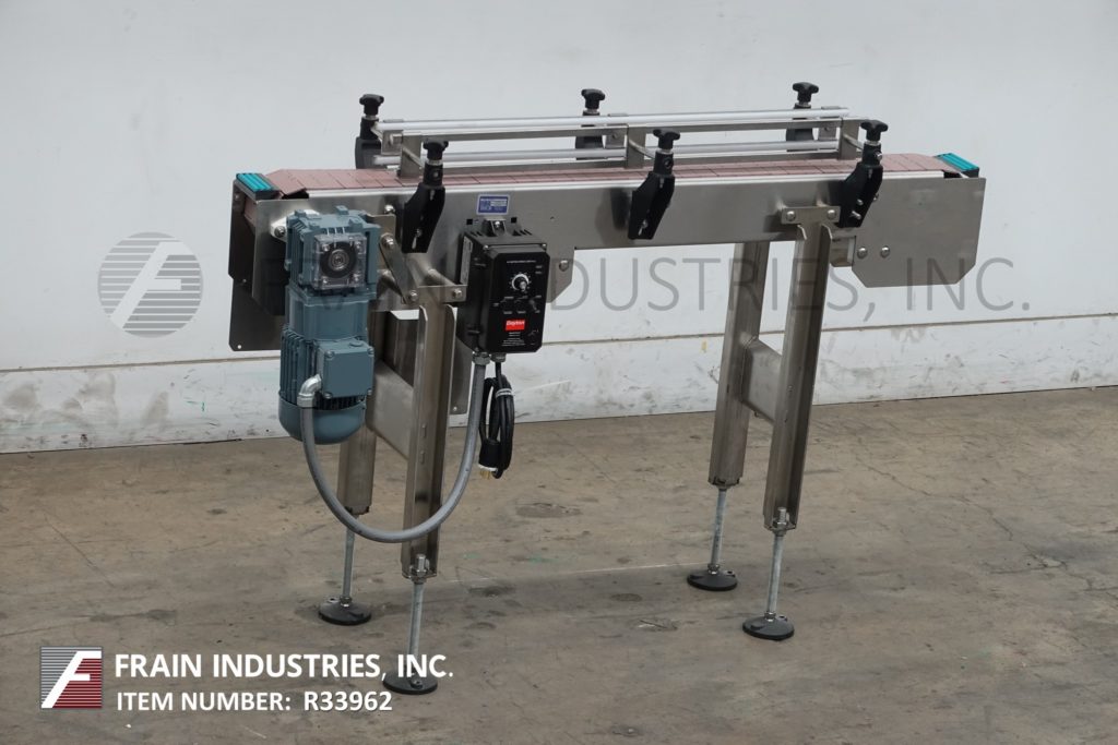 4-1/2" wide x 4.8' long, BMI, Stainless Steel table top belt conveyor, mounted on 4 leg Stainless Steel frame - Image 1