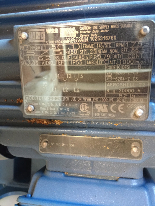 Brooks #D10SKRGSFEHB, FLANGES 3/4"-600# 1"-150#, 1.5 HP WEG motor Fr. 143T, 575 V. - Image 5