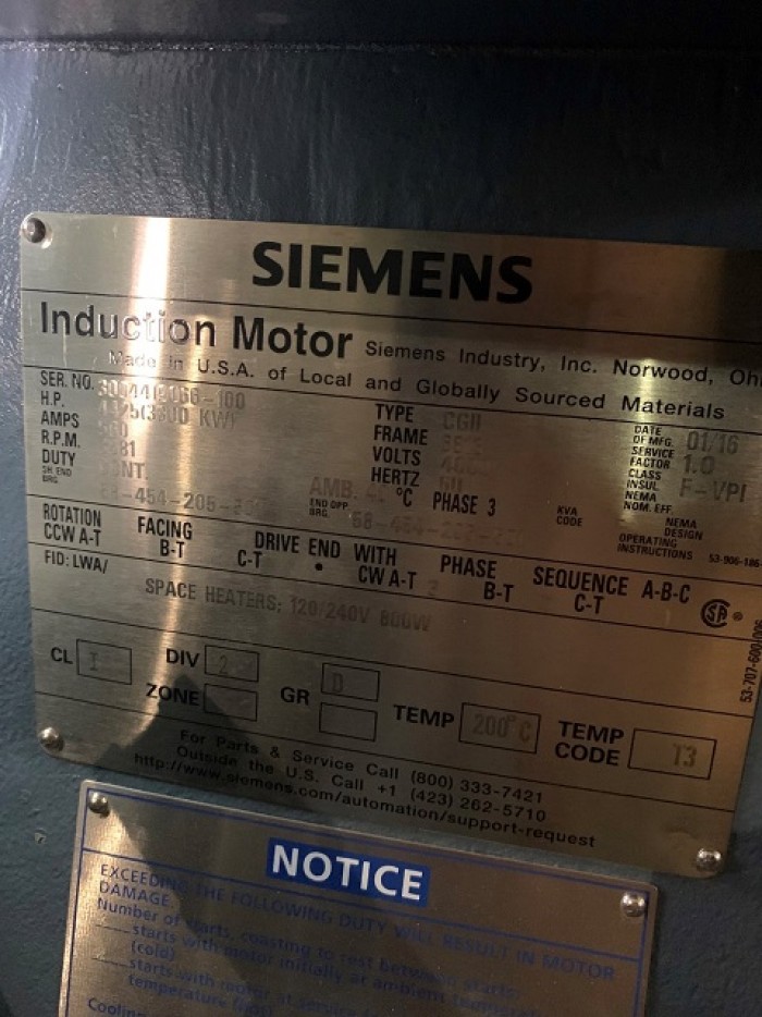 4000 HP 3600 RPM Siemens, Frame 6813, weather protected enclosure type 2, API-541, new surplus, 4160 Volts - Image 1