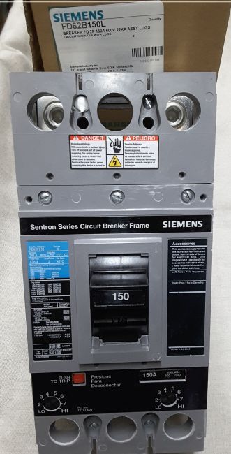 150 Amps, Siemens, FD62B150, 2P 600 Volts 22 KA Sentron Series w/LUGS - Image 1