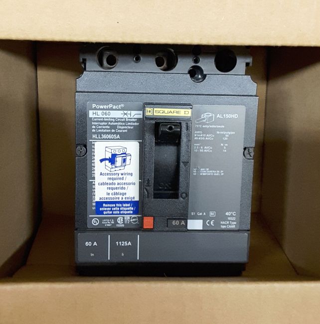 60 Amps, Square D, HLL36060SA, HI IC circuit breaker with 120V shunt - Image 1