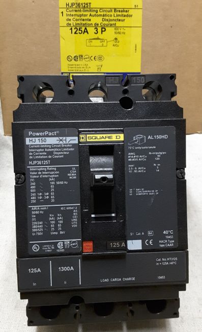 125 Amps, Square D, HJP36125T, HJL125A frame w/T suffix = interchangable trip - Image 1