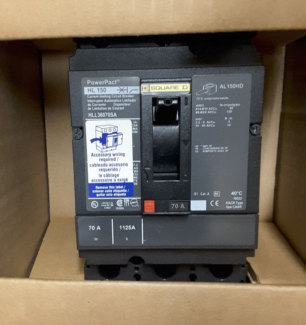 70 Amps, Square D, HLL36070SA, HI IC circuit breaker with 120V shunt - Image 1
