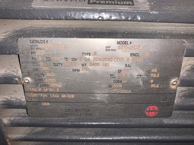 350 HP 1785 RPM U.S. Motors, Frame 449T, TEFC, unused, 460 Volts - Image 2