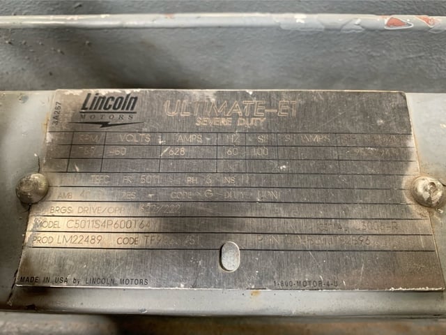 600 HP 1800 RPM Lincoln, Frame 5011, TEAOBB, 460 Volts - Image 3
