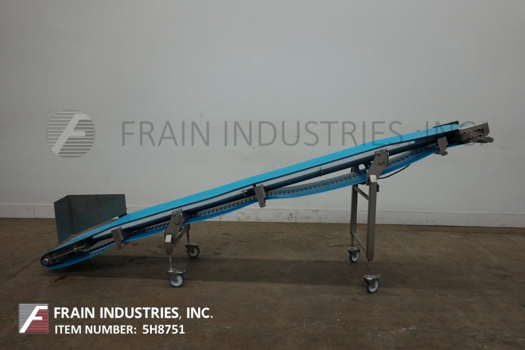 18" wide x 12.9' long, Inclined Stainless Steel conveyor, 8-1/2" infeed height, food grade belt, 56" - Image 1