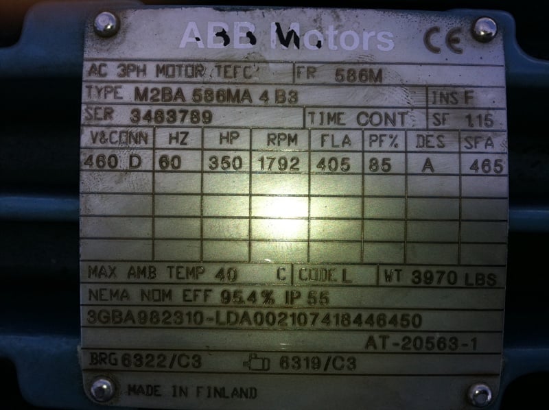 350 1800 ABB, Frame 586M, TEFC, BB, 1.15, 460 Volts - Image 1
