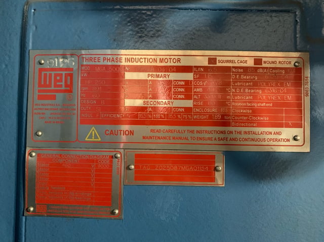 250 HP 900 RPM Weg, Frame 5008, WPIIBB, 460 Volts, New Surplus - Image 4