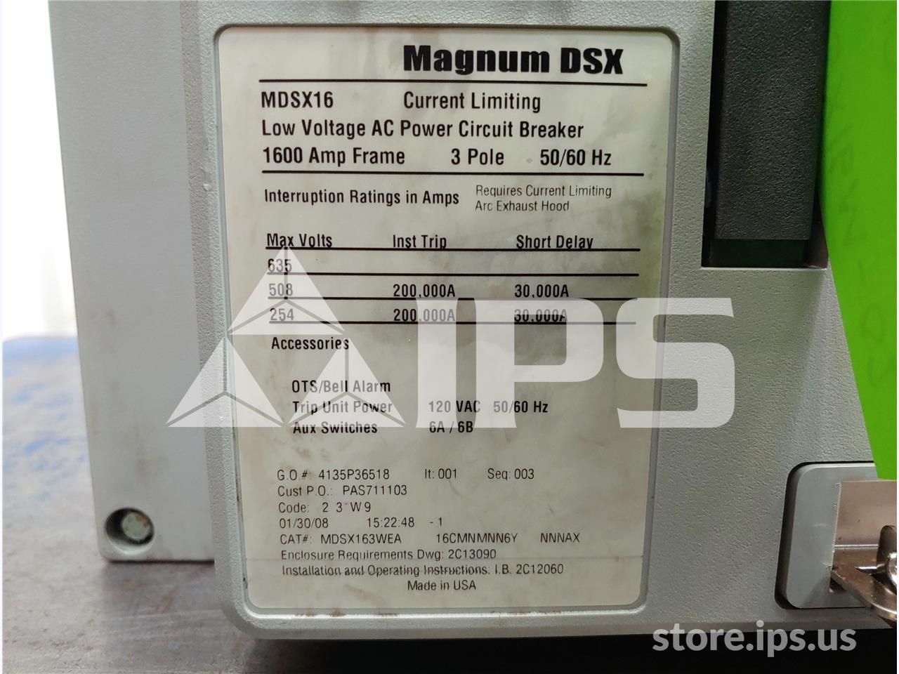 1600 Amps Ch Mdsx163wea16cmamnn6ynnnax Mo/do (mdsx16) 120 Volts AC Shunt Trip, Digitrip 520mc Lsig, 1600 Amps - Image 5